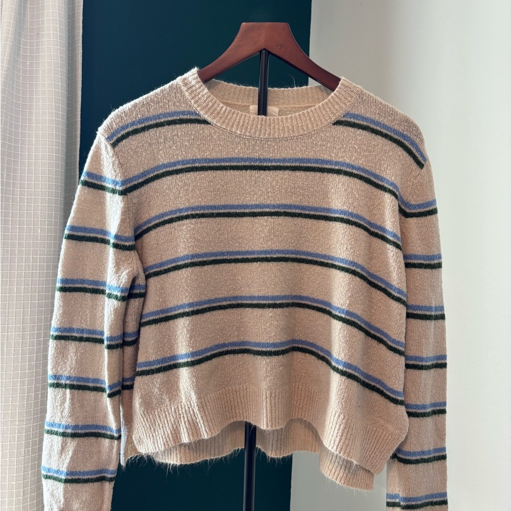 Chic Striped Beige and Blue Women's Sweater